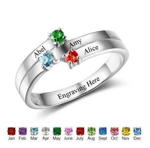 Birthstone Ring for mom, Sterling Silver Personalized Engravable Ring JEWJORI102506